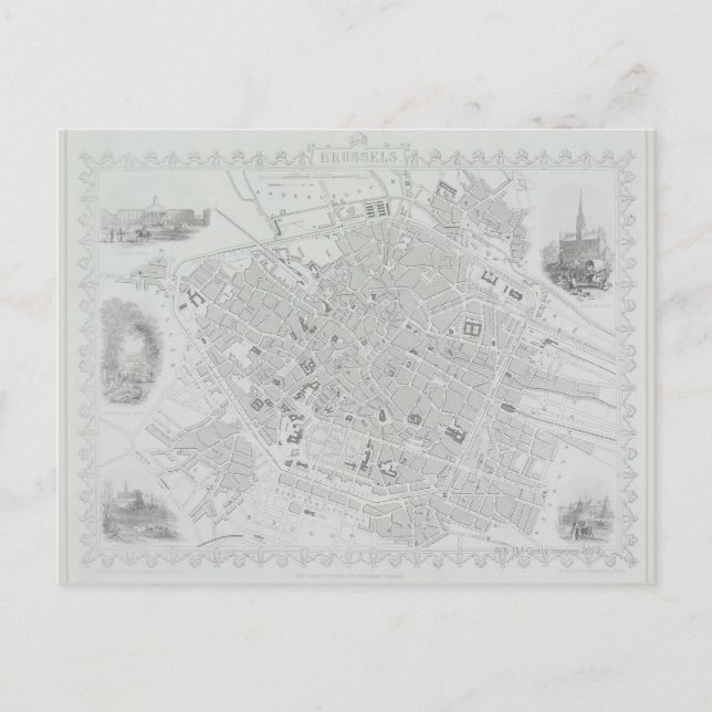 Vintage Map of Brussels Postcard (Front)
