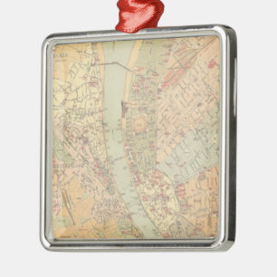 Vintage Map of Budapest Hungary (1884) Metal Tree Decoration
