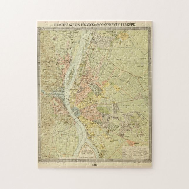 Vintage Map of Budapest Hungary (1900) Jigsaw Puzzle (Vertical)