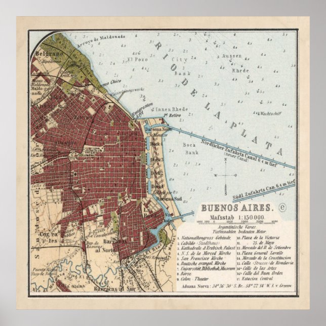 Vintage Map of Buenos Aires Argentina (1904) Poster (Front)