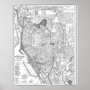 Vintage Map of Buffalo New York (1891) BW Poster
