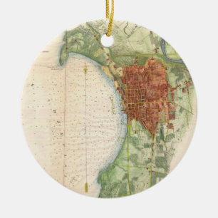 Vintage Map of Burlington Vermont (1763) Ceramic Tree Decoration
