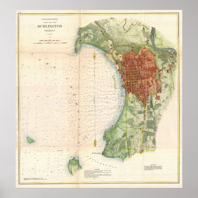 Vintage Map of Burlington Vermont (1872) Poster (Front)