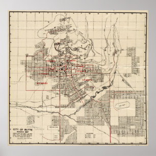 Vintage Map of Butte Montana (1909) Poster