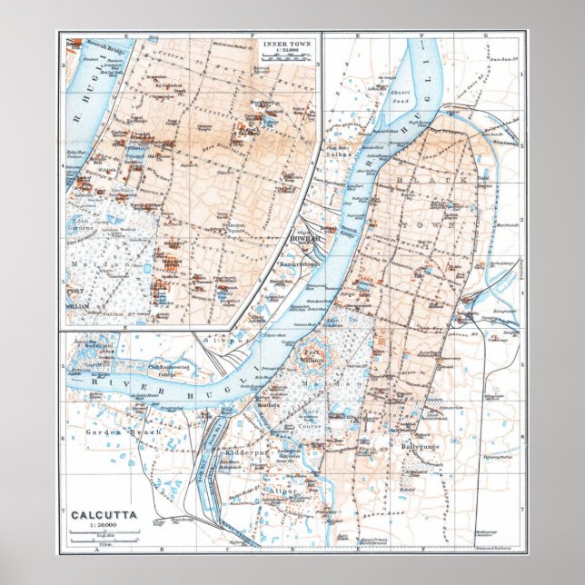 Vintage Map of Calcutta India (1914) Poster (Front)