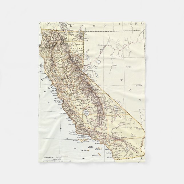 Vintage Map of California (1878) Fleece Blanket (Front)
