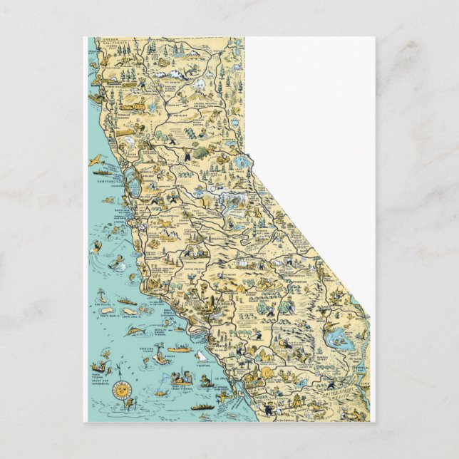 Vintage Map of California Postcard (Front)
