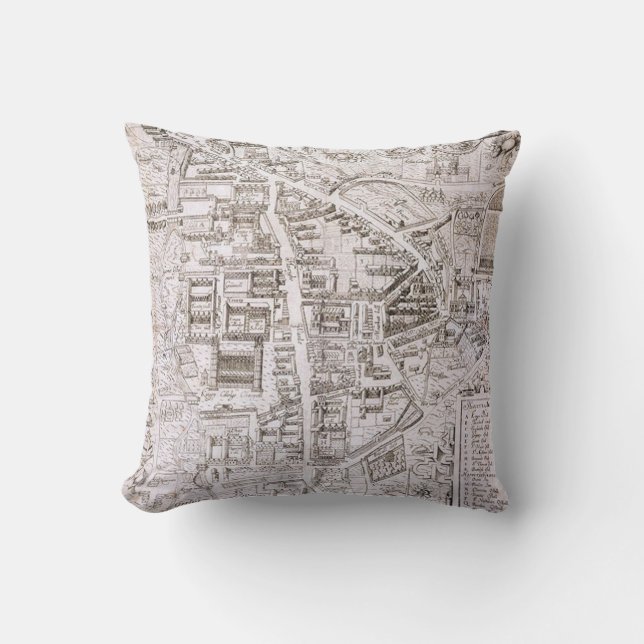 Vintage Map of Cambridge England (1574) Cushion (Front)