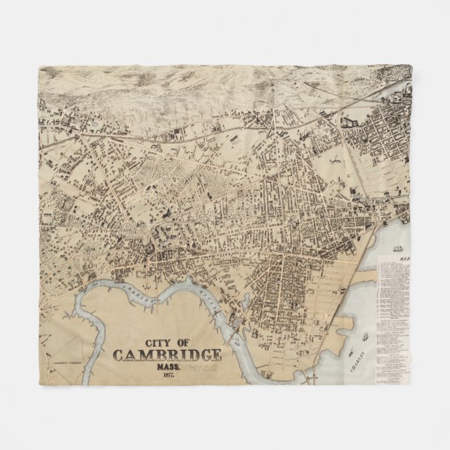 Vintage Map of Cambridge Massachusetts (1877) Fleece Blanket (Front (Horizontal))