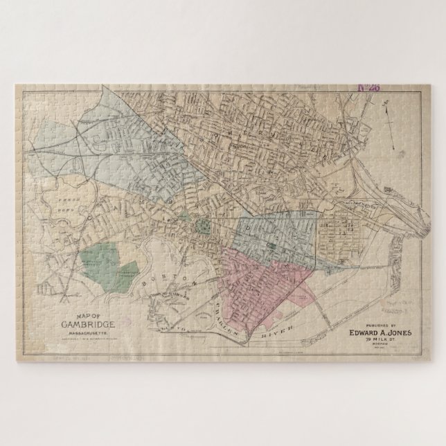 Vintage Map of Cambridge Massachusetts (1891) Jigsaw Puzzle (Horizontal)