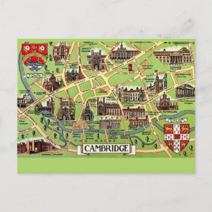 Vintage Map of Cambridge Postcard