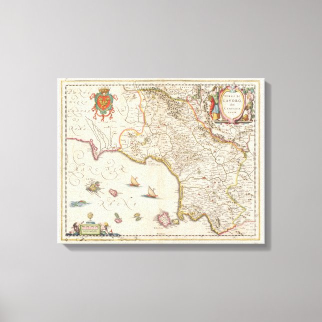 Vintage Map of Campania Italy (1662) Canvas Print (Front)