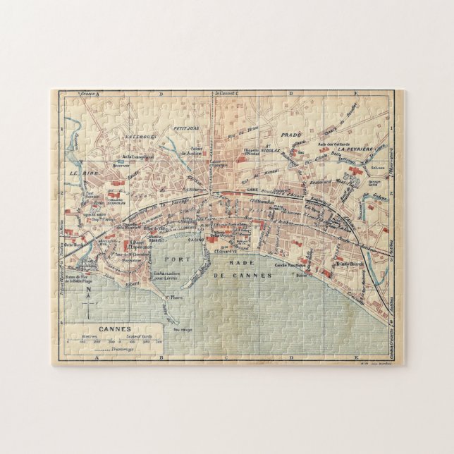 Vintage Map of Cannes France (1921) Jigsaw Puzzle (Horizontal)