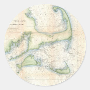 Vintage Map of Cape Cod (1857) Classic Round Sticker