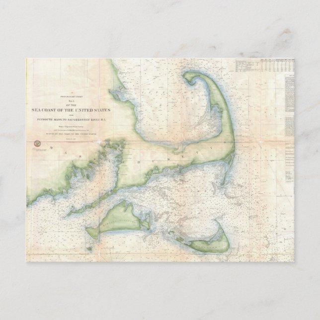 Vintage Map of Cape Cod (1857) Postcard (Front)