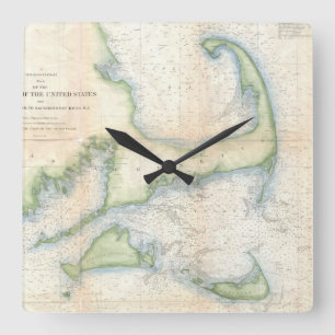 Vintage Map of Cape Cod (1857) Square Wall Clock