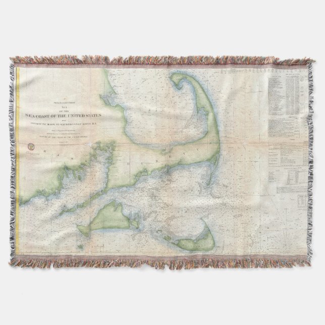 Vintage Map of Cape Cod (1857) Throw Blanket (Front)