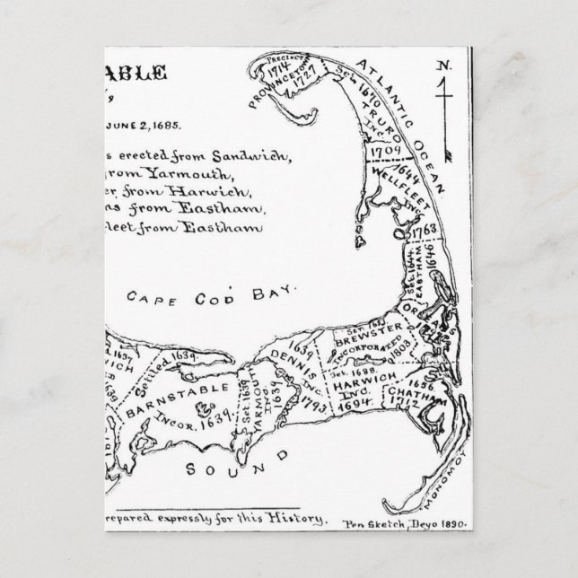 Vintage Map of Cape Cod (1890) Postcard (Front)
