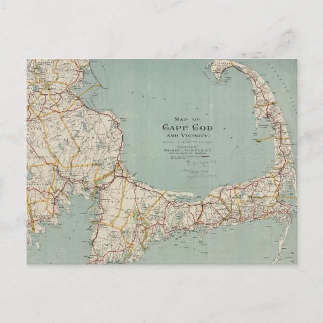 Vintage Map of Cape Cod (1917) Postcard (Front)