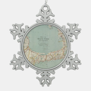 Vintage Map of Cape Cod (1917) Snowflake Pewter Christmas Ornament