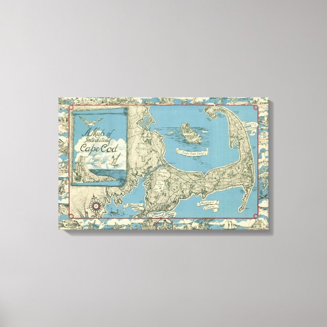 Vintage Map of Cape Cod (1945) Canvas Print (Front)