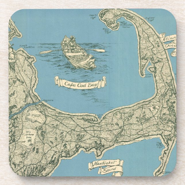 Vintage Map of Cape Cod (1945) Coaster (Front)