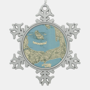 Vintage Map of Cape Cod (1945) Snowflake Pewter Christmas Ornament