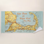Vintage Map of Cape Cod Blue Beach Towel<br><div class="desc">A great vintage,  retro map of the Cape repurposed on a beach towel.</div>