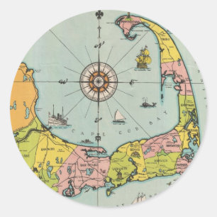 Vintage Map of Cape Cod Classic Round Sticker