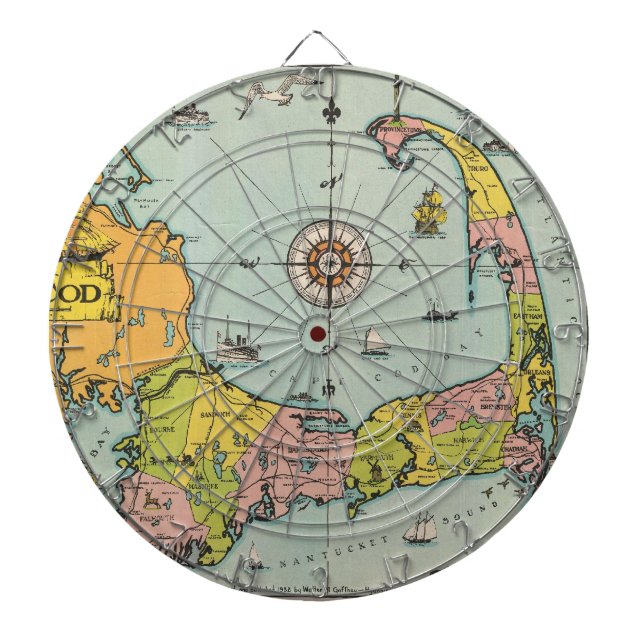 Vintage Map of Cape Cod Dartboard (Front)