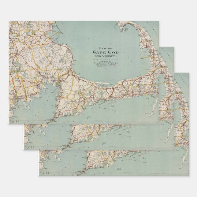Vintage map of Cape Cod, Massachusetts Wrapping Paper Sheet (Set)