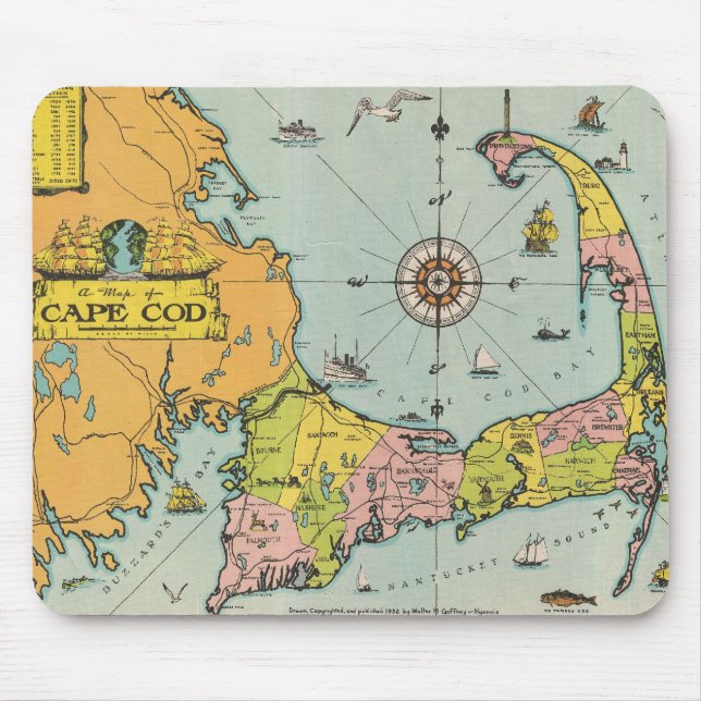 Vintage Map of Cape Cod Mouse Mat (Front)