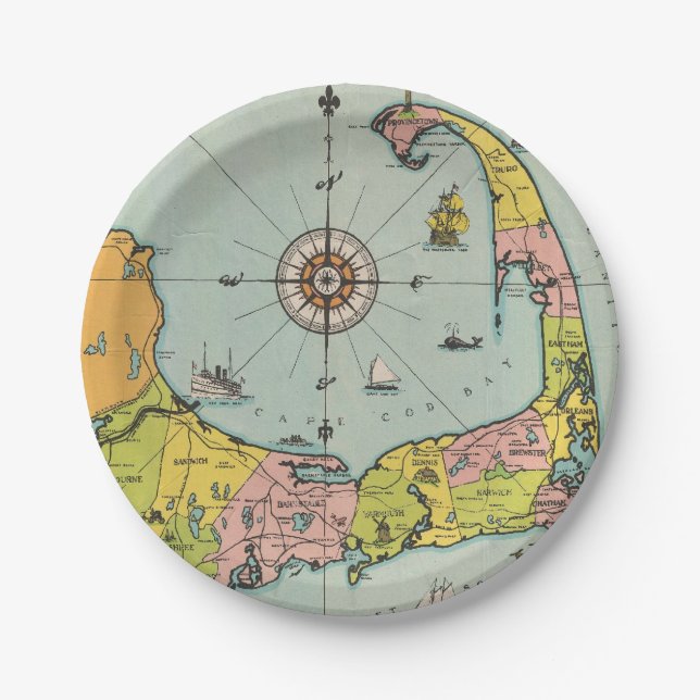 Vintage Map of Cape Cod Paper Plate (Front)