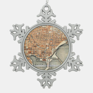 Vintage Map of Catania Italy (1905) Snowflake Pewter Christmas Ornament