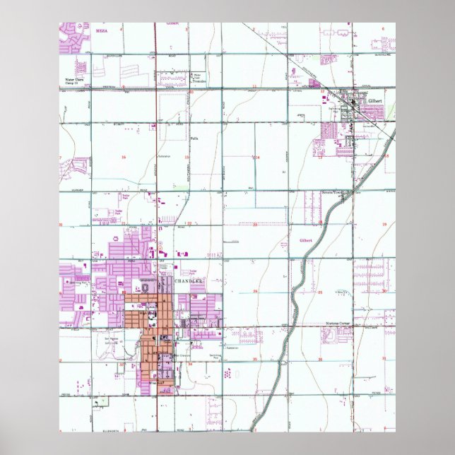 Vintage Map of Chandler & Gilbert Arizona (1952) Poster (Front)