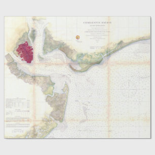 Vintage Map of Charleston Harbour SC (1866) Wrapping Paper