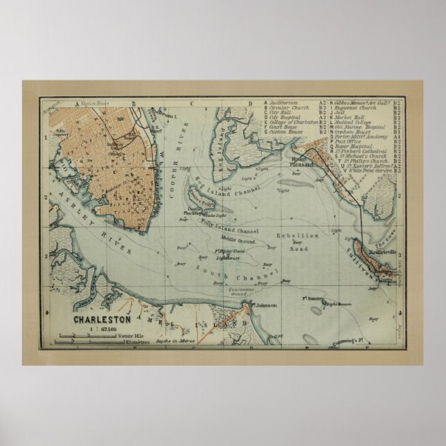 Vintage Map of Charleston SC Harbour (1904) Poster (Front)