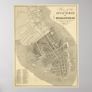 Vintage Map of Charleston South Carolina (1844) Poster
