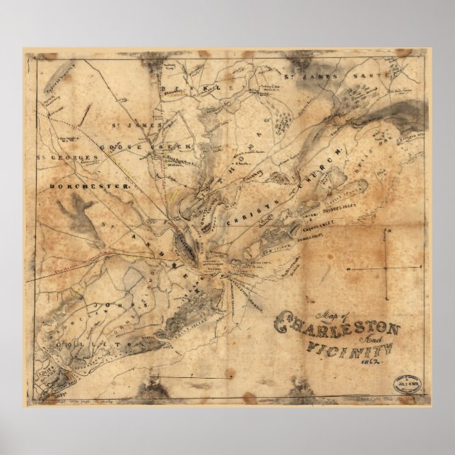 Vintage Map of Charleston South Carolina (1862) Poster (Front)