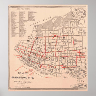 Vintage Map of Charleston South Carolina (1890) Poster