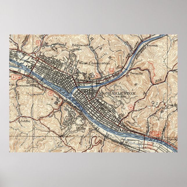 Vintage Map of Charleston West Virginia (1931) Poster (Front)