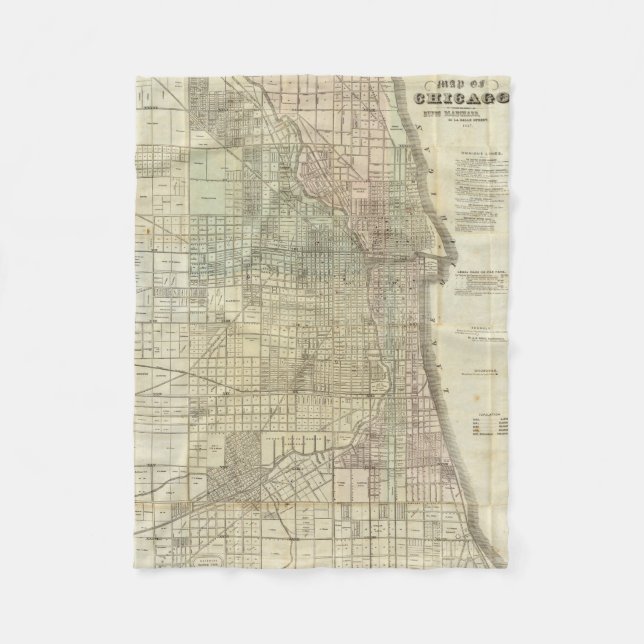 Vintage Map of Chicago (1857) Fleece Blanket (Front)