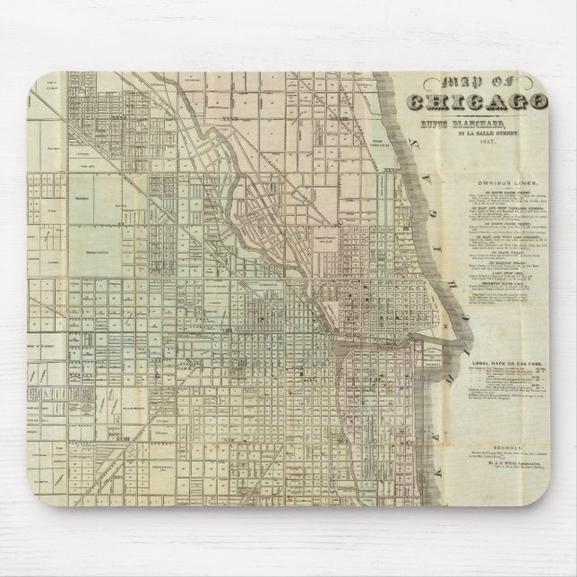Vintage Map of Chicago (1857) Mouse Mat (Front)