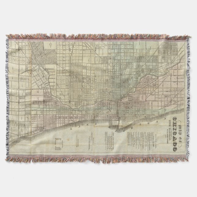 Vintage Map of Chicago (1857) Throw Blanket (Front)