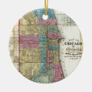 Vintage Map of Chicago (1869) Ceramic Tree Decoration