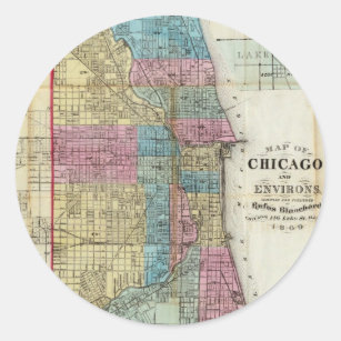 Vintage Map of Chicago (1869) Classic Round Sticker
