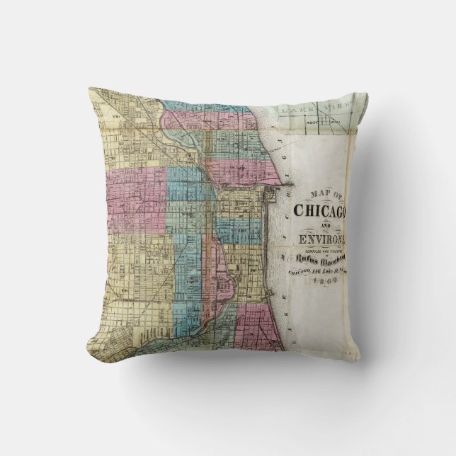 Vintage Map of Chicago (1869) Cushion (Front)