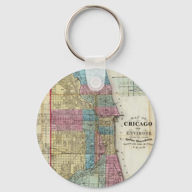 Vintage Map of Chicago (1869) Key Ring (Front)