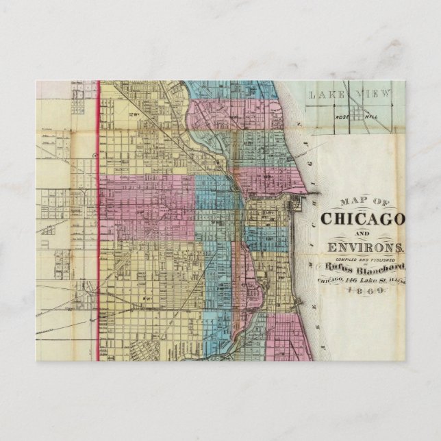 Vintage Map of Chicago (1869) Postcard (Front)