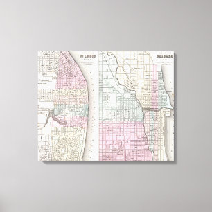 Vintage Map of Chicago and St. Louis (1855) Canvas Print